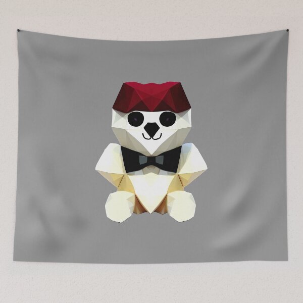 Item preview, White Teddy Bear With Black Bow Tie and Red Cap designed and sold by PolygonXYZ.