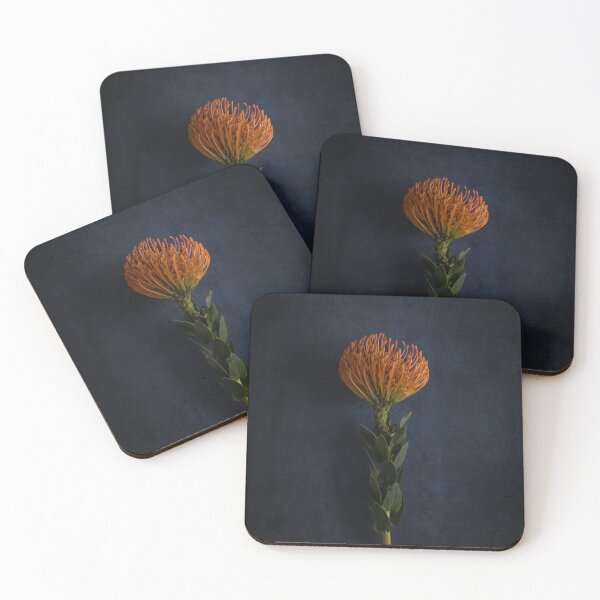 Item preview, Orange pincushion on a blue background (Leucospermum cordifolium) designed and sold by GoodMoodPhotos.