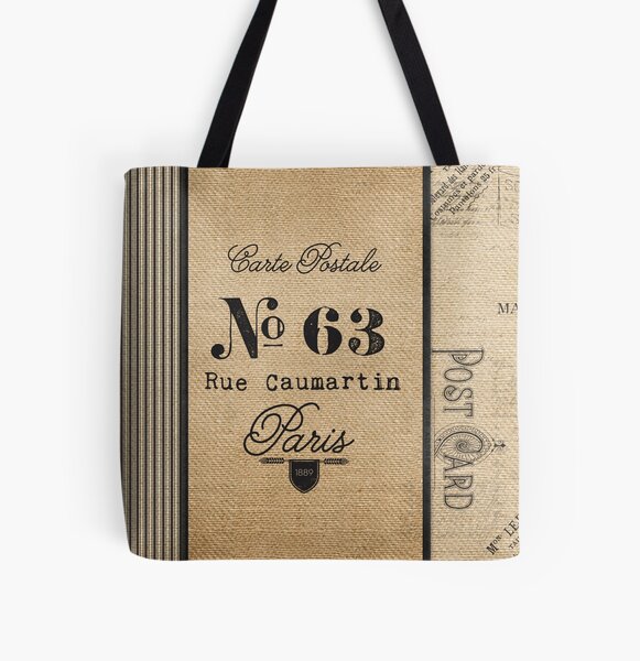 Vintage Burlap Ticker Look Paris france All Over Print Tote Bag