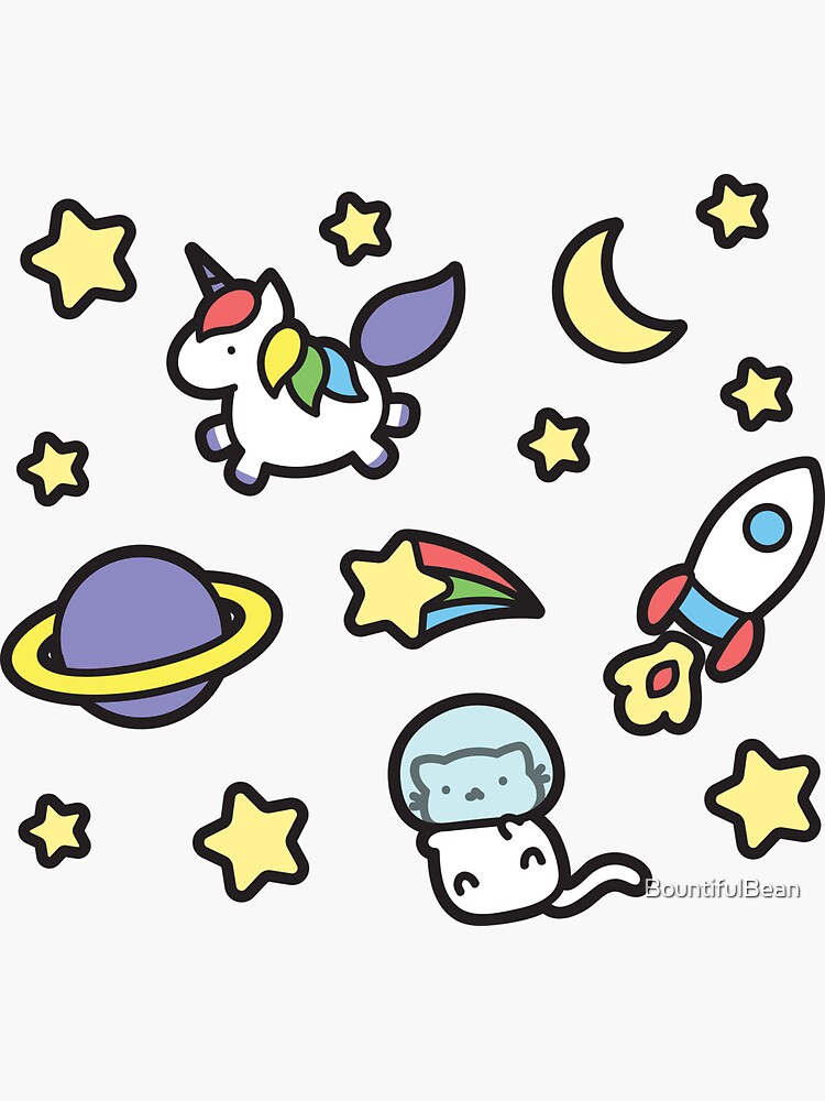 Thumbnail 3 of 3, Sticker, Marshmallow Bean goes on an adventure in space! designed and sold by BountifulBean.