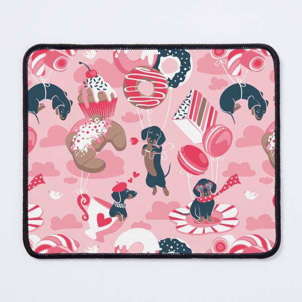 Item preview, Pastel café sweet love dream // pastel pink background fuchsia red details blue dachshund dog puppies designed and sold by SelmaCardoso.
