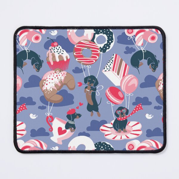 Item preview, Pastel café sweet love dream // indigo blue background red pastry details blue dachshund dog puppies designed and sold by SelmaCardoso.