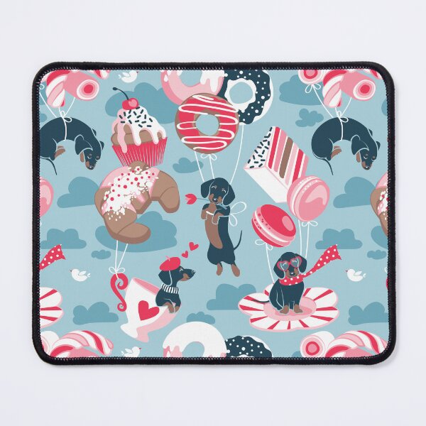 Item preview, Pastel café sweet love dream // pastel blue background red pastry details blue dachshund dog puppies designed and sold by SelmaCardoso.