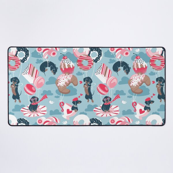 Item preview, Pastel café sweet love dream // pastel blue background red pastry details blue dachshund dog puppies designed and sold by SelmaCardoso.