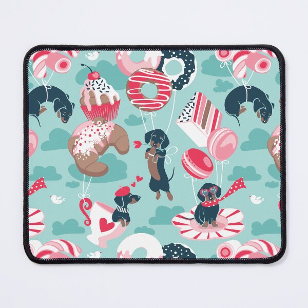 Item preview, Pastel café sweet love dream // aqua background red pastry details blue dachshund dog puppies designed and sold by SelmaCardoso.
