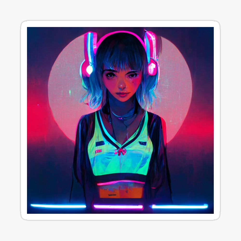 anime dj girl neon in night