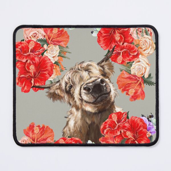 Item preview, Highland Cow in Vintage Hibiscus Garden designed and sold by bignosework.