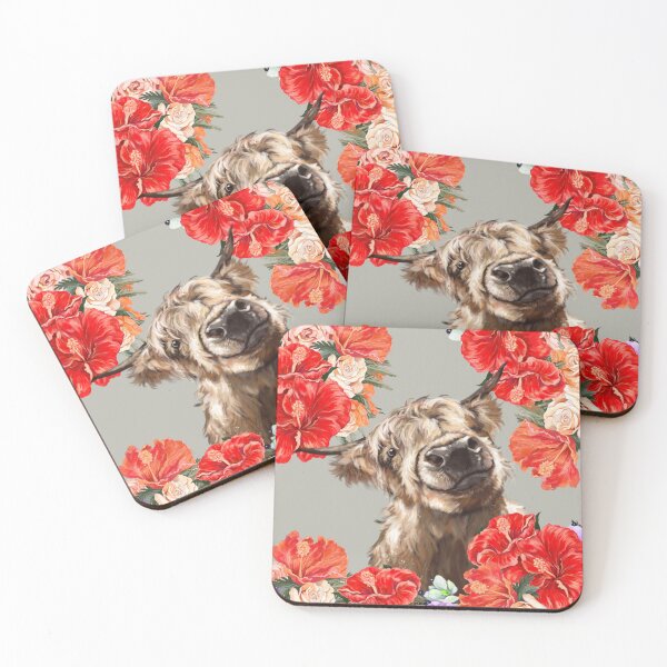 Item preview, Highland Cow in Vintage Hibiscus Garden designed and sold by bignosework.