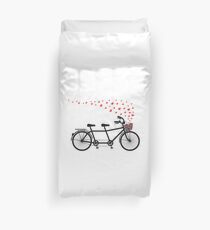 tandem bicycle and flying red hearts for Valentine's day, wedding invitation Duvet Cover