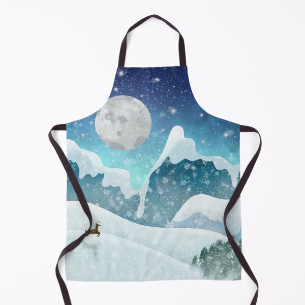 Artikelvorschau, Magical Winter Wonderland Landscape With Deer Pine Forest Snowy Mountains Unique Digital Art Cold Peaceful Winter Night entworfen und verkauft von GikaDesigns.