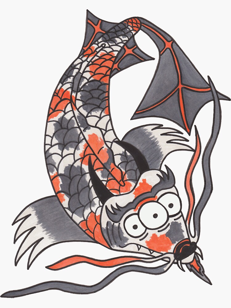 Thumbnail 3 of 3, Sticker, Koi Dragon designed and sold by ArtbyMel.