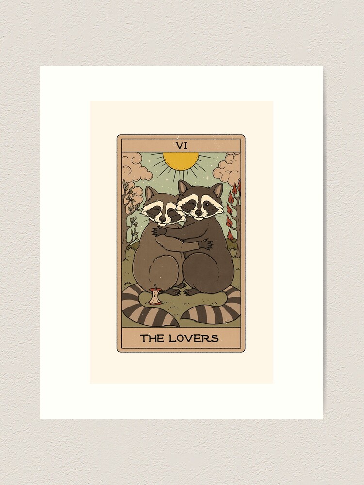 Thumbnail 2 of 3, Art Print, The Lovers - Raccoons Tarot designed and sold by thiagocorream.