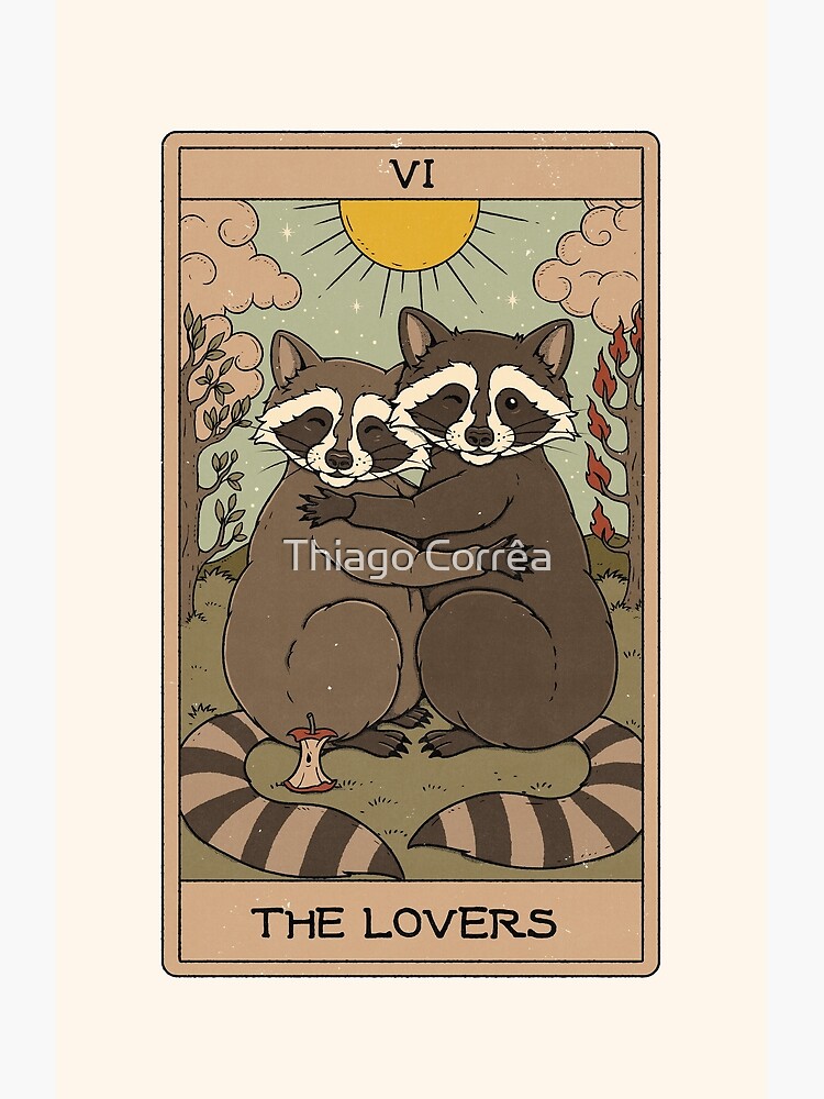 Thumbnail 3 of 3, Art Print, The Lovers - Raccoons Tarot designed and sold by thiagocorream.