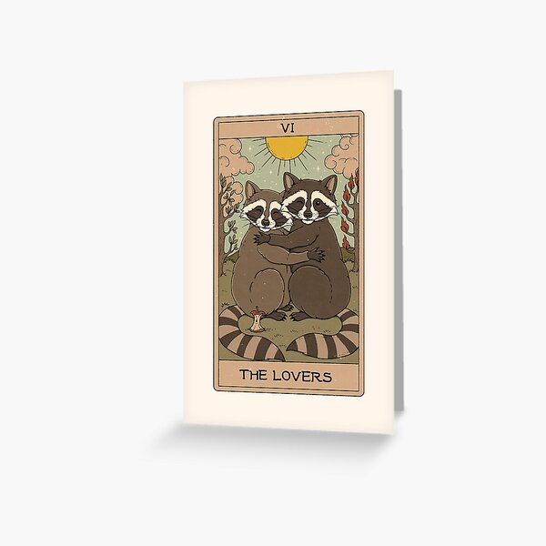 Vista previa del artículo con la obra «Los amantes - Tarot de los mapaches», diseñado y vendido por Thiago Corrêa.