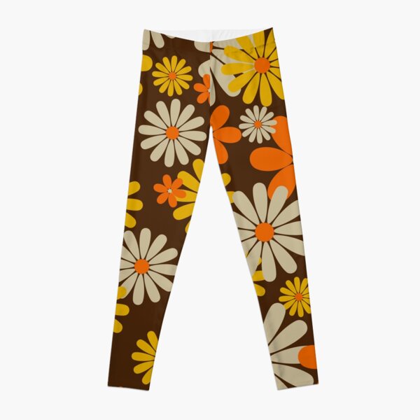 70s Retro Flower Pattern Leggings for Sale