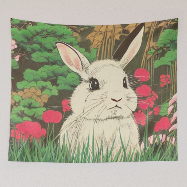 Item preview, Vintage Mini Lop Rabbit Baby Bunny in Floral Nature designed and sold by wigobun.