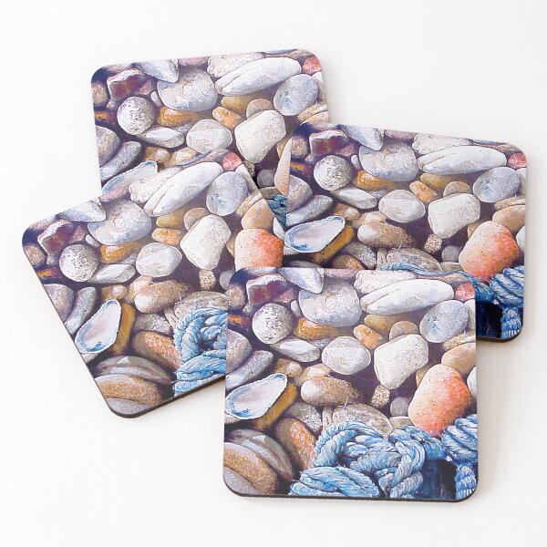 Item preview, Beach pebbles and old blue fishing rope. Original Acrylic by Jane Green. designed and sold by janesg.