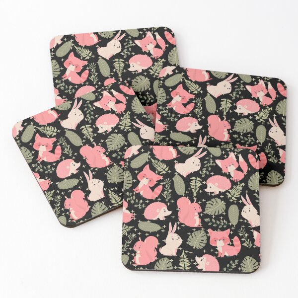 Item preview, Autmun Forest with Rabbits, Foxes, Hedgehogs (black - red) designed and sold by Dorina Larsdotter.