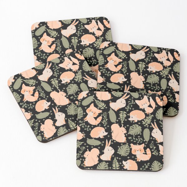 Item preview, Autmun Forest with Rabbits, Foxes, Hedgehogs (black - green) designed and sold by Dorina Larsdotter.