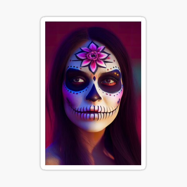 Dream about Dia de los Muertos, 3d render of girl painted as skeleton Sticker
