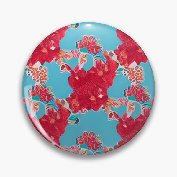 Item preview, Red flower patterns and blue background designed and sold by ArteEterno.