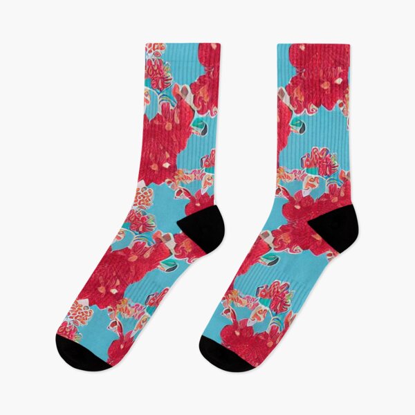 Item preview, Red flower patterns and blue background designed and sold by ArteEterno.