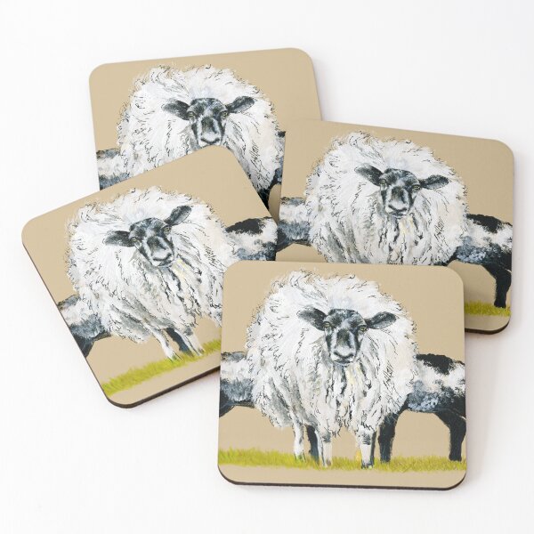 Item preview, Masham sheep with two lambs feeding. Original Pastel by Jane Green. Sand coloured background designed and sold by janesg.