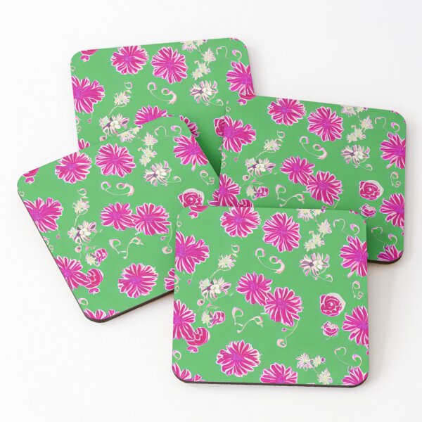 Item preview, Pink flower patterns and green background designed and sold by ArteEterno.