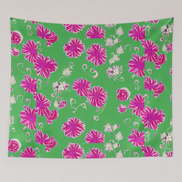 Item preview, Pink flower patterns and green background designed and sold by ArteEterno.
