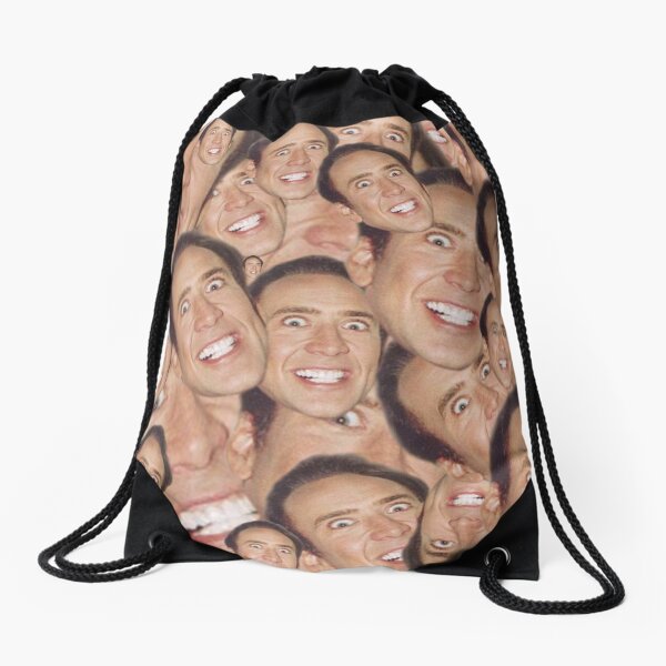 Nicolas Cage Face Collage Design Drawstring Bag