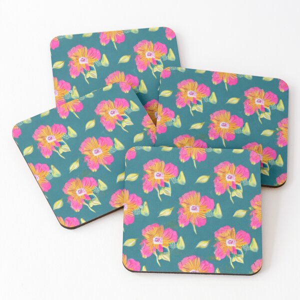 Item preview, Orange flower patterns with pink petals and green background designed and sold by ArteEterno.