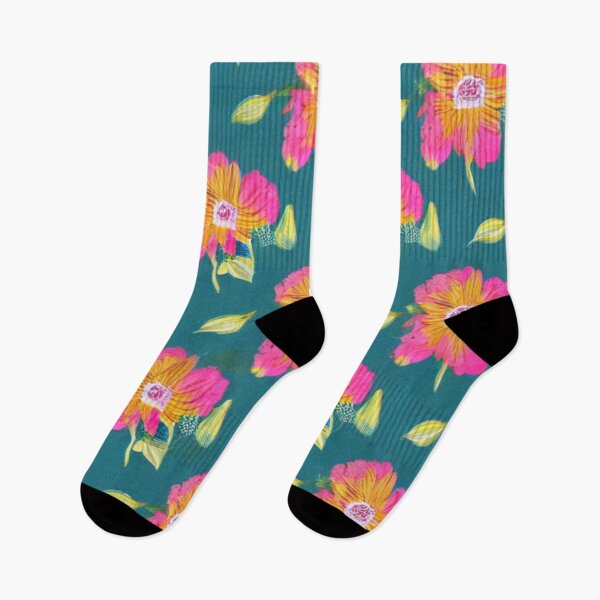 Item preview, Orange flower patterns with pink petals and green background designed and sold by ArteEterno.