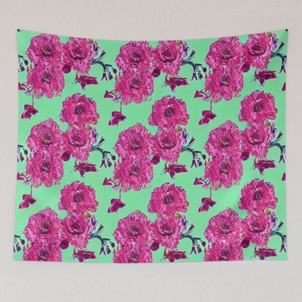 Item preview, Flower patterns and green background designed and sold by ArteEterno.