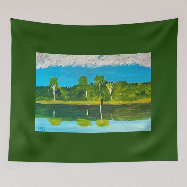 Item preview, Black cat on the shoreline of a lake designed and sold by catladyjoy.