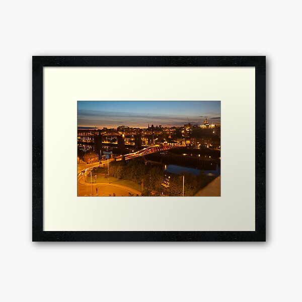 High Level and Swing Bridges at Dusk, Newcastle, Tyne and Wear Framed Art Print