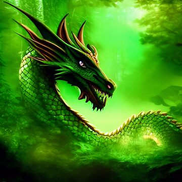 Artwork thumbnail, Green Dragon in the Misty Forest by dragynrain
