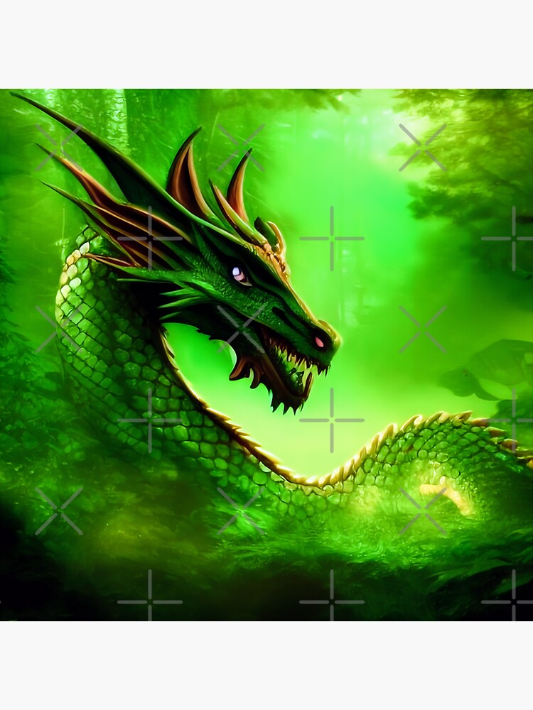 Thumbnail 3 of 3, Sticker, Green Dragon in the Misty Forest designed and sold by dragynrain.