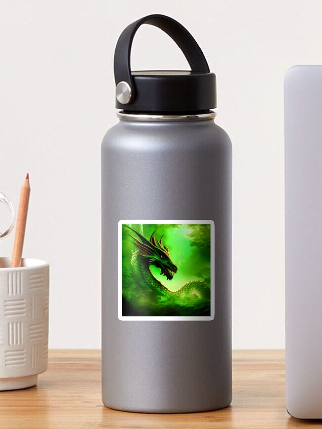 Thumbnail 1 of 3, Sticker, Green Dragon in the Misty Forest designed and sold by dragynrain.