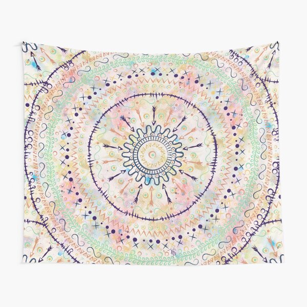 Whimsical watercolor tribal doddles mandala Tapestry