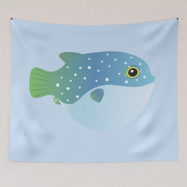 Item preview, puffer fish blow fish blue green cute pufferfish designed and sold by MiraNomegusta.