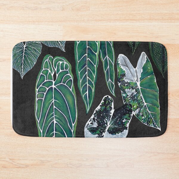 Item preview, sacred flora. hand drawn leaves, black background, ariods, athurium, mysticalm designed and sold by Soulape.