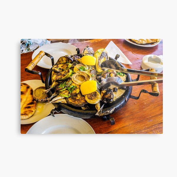 Bulgarian hot plate with fish, courgettes and onions Metal Print