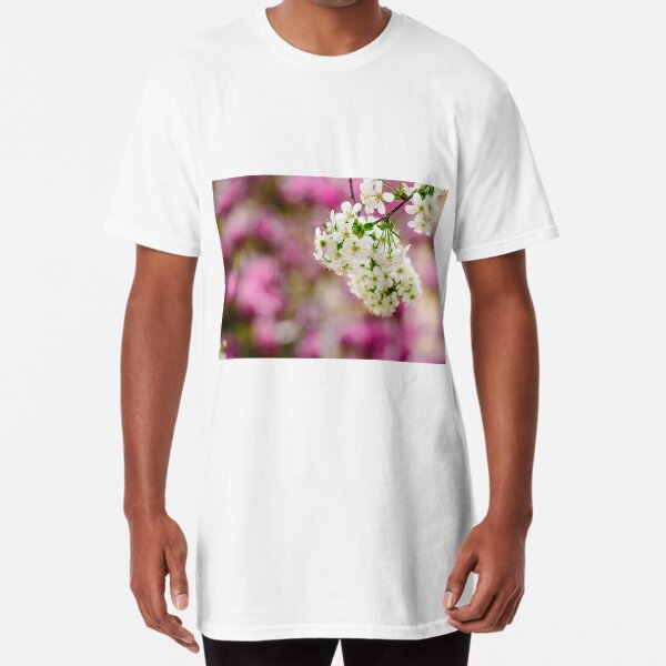 flowers of apple tree on a bulr background Long T-Shirt