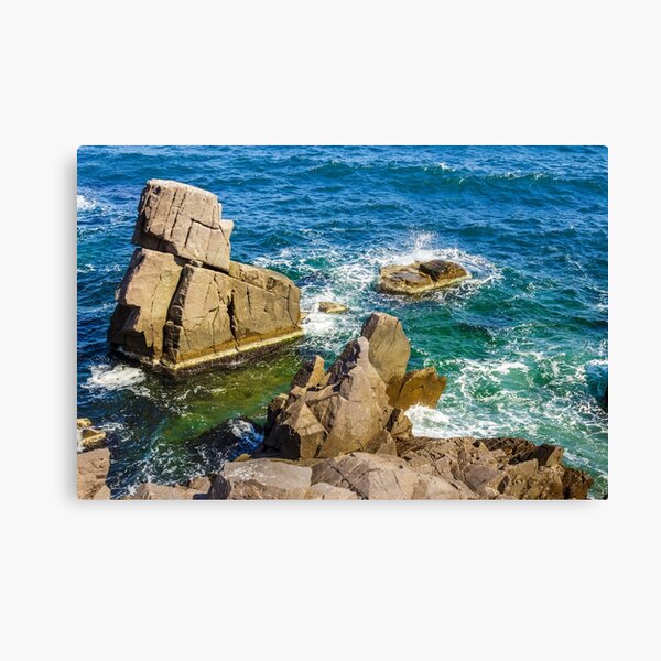 sea wave breaks about rocky shore Canvas Print