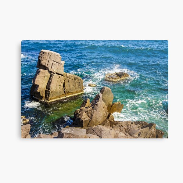 sea wave breaks about rocky shore Metal Print