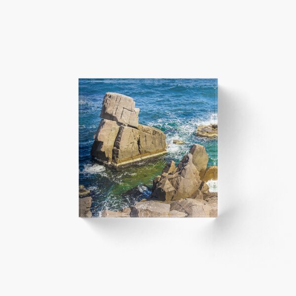 sea wave breaks about rocky shore Acrylic Block