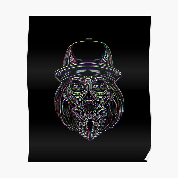 Colorful Sugar Skull Woman With Hat Poster