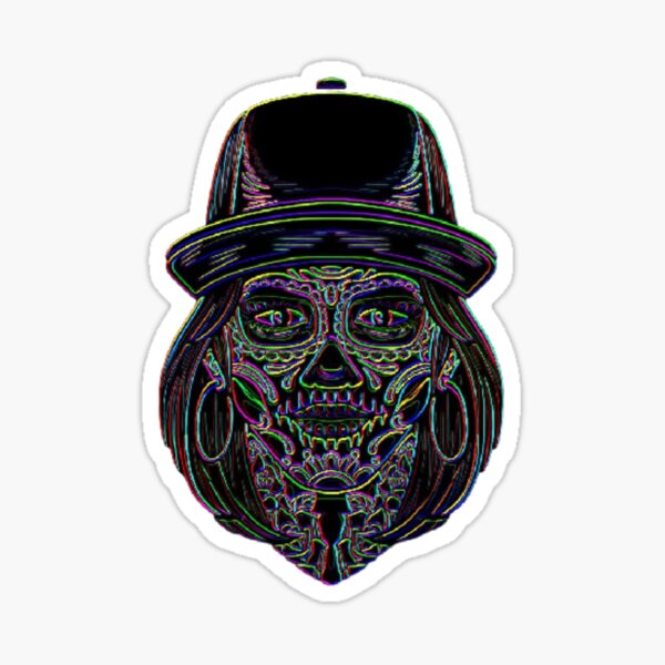 Colorful Sugar Skull Woman With Hat Sticker