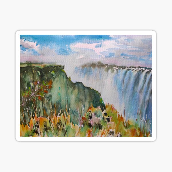 Aperçu de l'œuvre Art mural des chutes Victoria, peinture de cascade, décoration murale rectangulaire, peinture de paysage, fleuve Zambèze, paysage africain, art original, créée et vendue par Ibolya Taligas.
