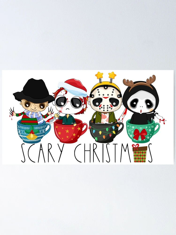 Chibi Horror Characters On Tree Halloween Leggings - Funny